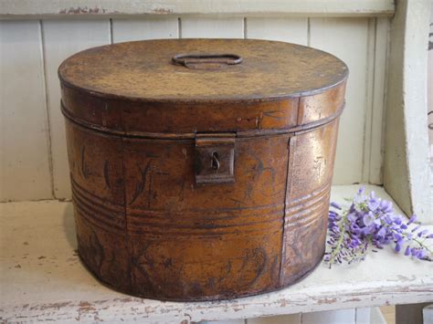 vintage metal hat box|large vintage hat box.